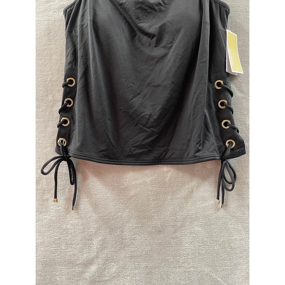 Michael Michael Kors Black Lace Up Side Tankini Top MM30322 Womens Size M NEW - Picture 6 of 11